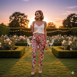 NWT Zara Multicolor Floral Tapered Skinny Trousers Size S Multicolor Casual Chic